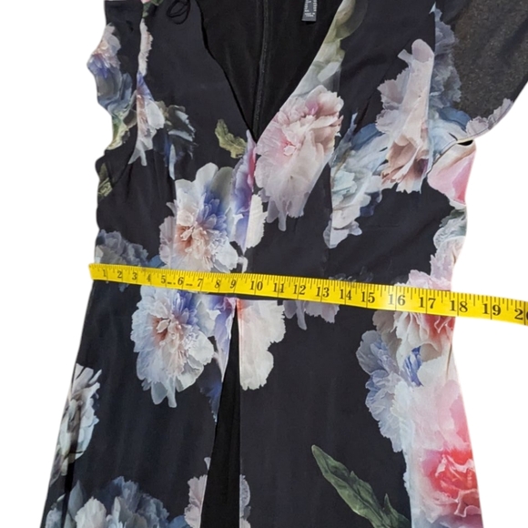 Adrianna Papell Floral Jumpsuit 14 Sheer Skirt Overlay Pink Peonies Preppy Comfy - Picture 6 of 8